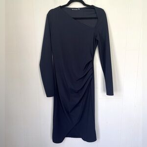 Pretty Little Thing Navy Blue Asymmetrical Neckline Long Sleeve Dress ~ Size 12